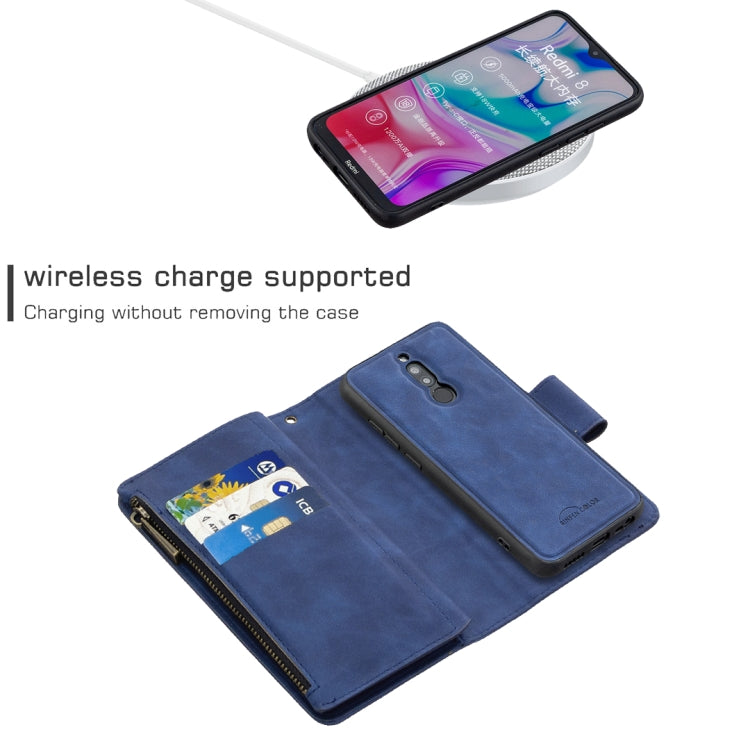 For Xiaomi Redmi 8 Skin Feel Detachable Magnetic Zipper Horizontal Flip PU Leather Case with Multi-Card Slots & Holder & Wallet & Photo Frame & Lanyard