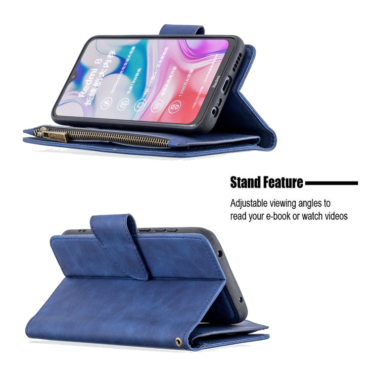 For Xiaomi Redmi 8 Skin Feel Detachable Magnetic Zipper Horizontal Flip PU Leather Case with Multi-Card Slots & Holder & Wallet & Photo Frame & Lanyard