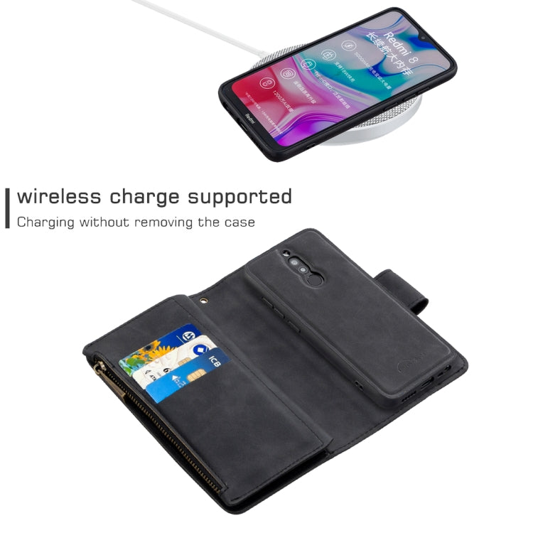 For Xiaomi Redmi 8 Skin Feel Detachable Magnetic Zipper Horizontal Flip PU Leather Case with Multi-Card Slots & Holder & Wallet & Photo Frame & Lanyard