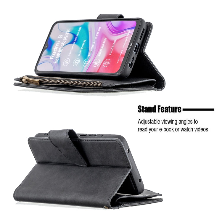 For Xiaomi Redmi 8 Skin Feel Detachable Magnetic Zipper Horizontal Flip PU Leather Case with Multi-Card Slots & Holder & Wallet & Photo Frame & Lanyard