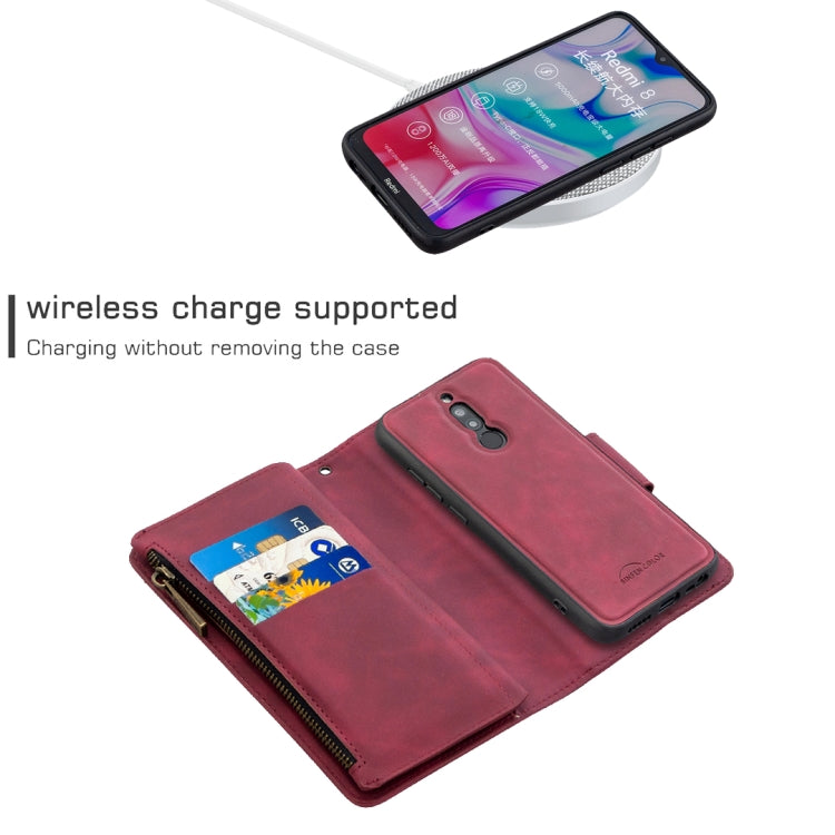 For Xiaomi Redmi 8 Skin Feel Detachable Magnetic Zipper Horizontal Flip PU Leather Case with Multi-Card Slots & Holder & Wallet & Photo Frame & Lanyard