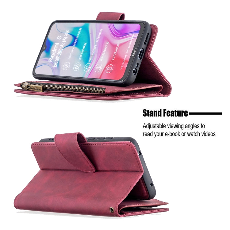 For Xiaomi Redmi 8 Skin Feel Detachable Magnetic Zipper Horizontal Flip PU Leather Case with Multi-Card Slots & Holder & Wallet & Photo Frame & Lanyard