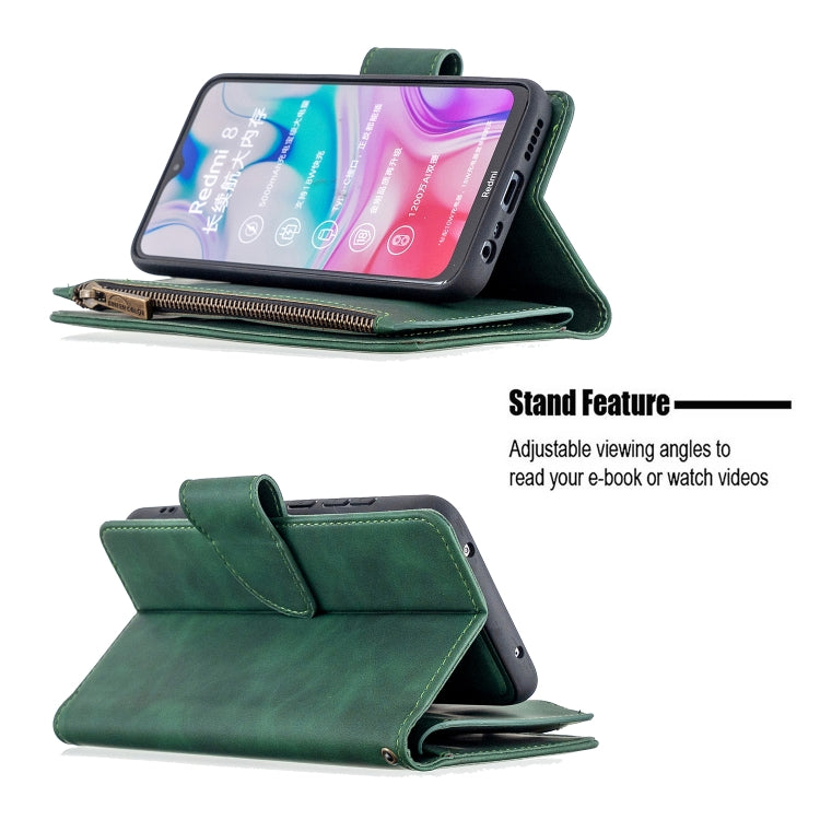 For Xiaomi Redmi 8 Skin Feel Detachable Magnetic Zipper Horizontal Flip PU Leather Case with Multi-Card Slots & Holder & Wallet & Photo Frame & Lanyard
