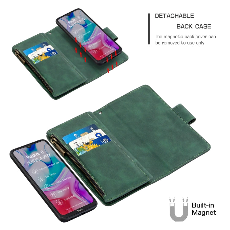 For Xiaomi Redmi 8 Skin Feel Detachable Magnetic Zipper Horizontal Flip PU Leather Case with Multi-Card Slots & Holder & Wallet & Photo Frame & Lanyard