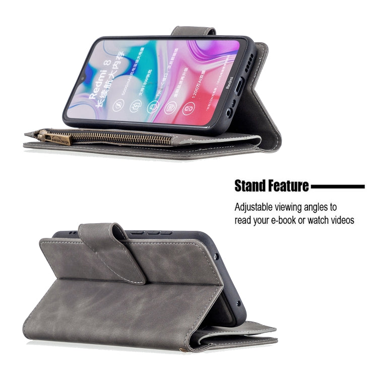 For Xiaomi Redmi 8 Skin Feel Detachable Magnetic Zipper Horizontal Flip PU Leather Case with Multi-Card Slots & Holder & Wallet & Photo Frame & Lanyard