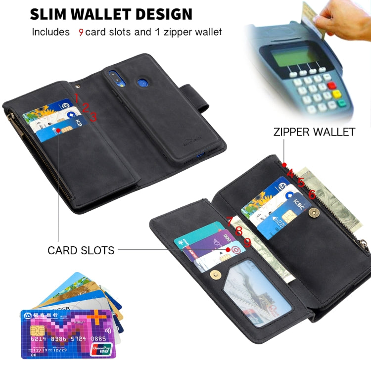 For Xiaomi Redmi Note 7 Skin Feel Detachable Magnetic Zipper Horizontal Flip PU Leather Case with Multi-Card Slots & Holder & Wallet & Photo Frame & Lanyard