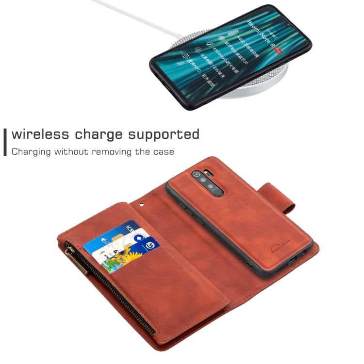 For Xiaomi Redmi Note 8 Pro Skin Feel Detachable Magnetic Zipper Horizontal Flip PU Leather Case with Multi-Card Slots & Holder & Wallet & Photo Frame & Lanyard