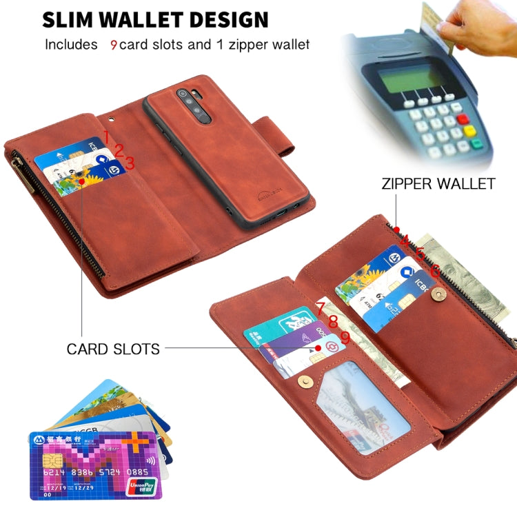 For Xiaomi Redmi Note 8 Pro Skin Feel Detachable Magnetic Zipper Horizontal Flip PU Leather Case with Multi-Card Slots & Holder & Wallet & Photo Frame & Lanyard