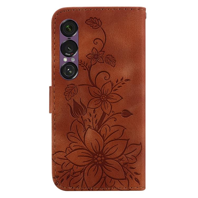 For Sony Xperia 1 VII Lily Embossed Leather Phone Case