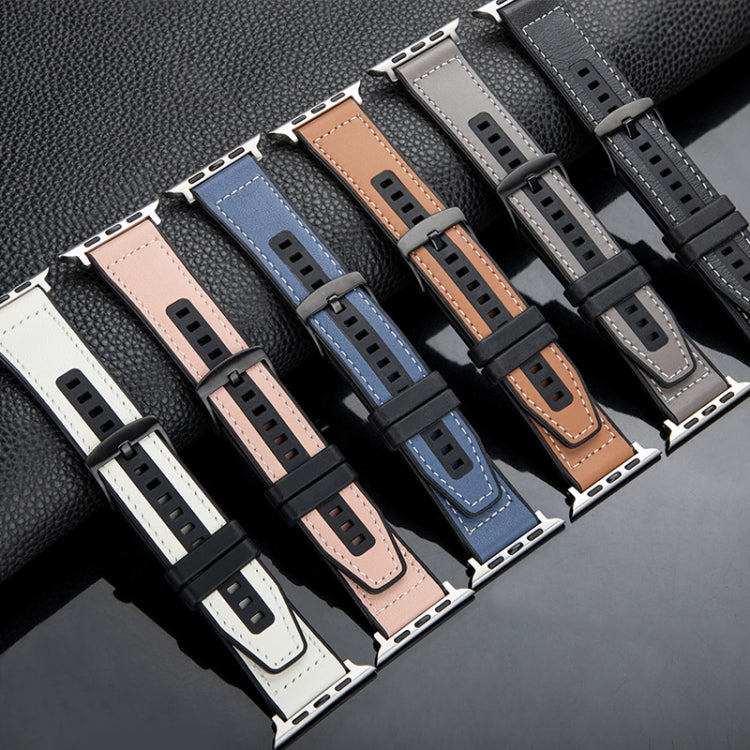 For Apple Watch Series 10 42mm Hybrid Leather Silicone Watch Band