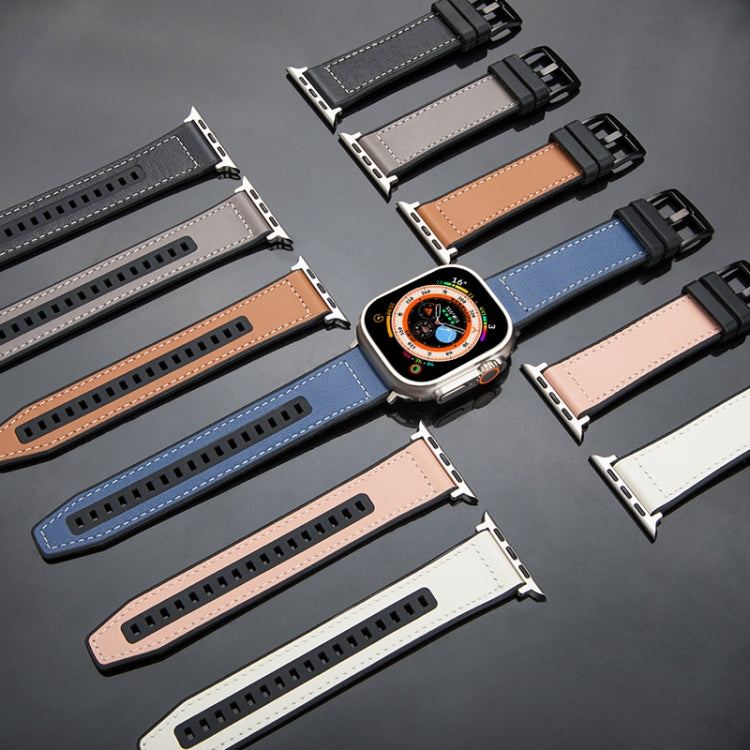 For Apple Watch Series 10 42mm Hybrid Leather Silicone Watch Band