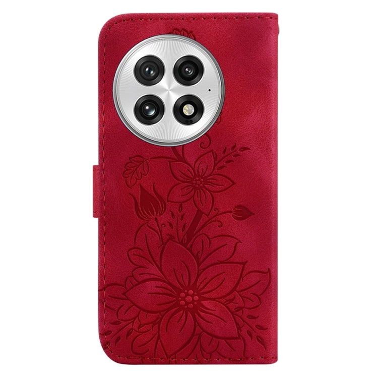 For OnePlus 13 Lily Embossed Leather Phone Case