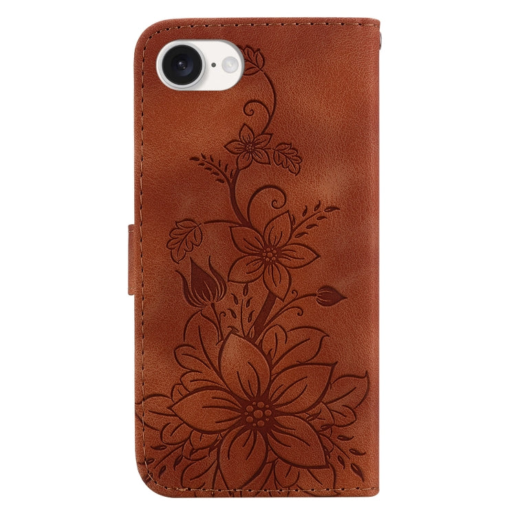 For iPhone 17e / 16e Lily Embossed Leather Phone Case