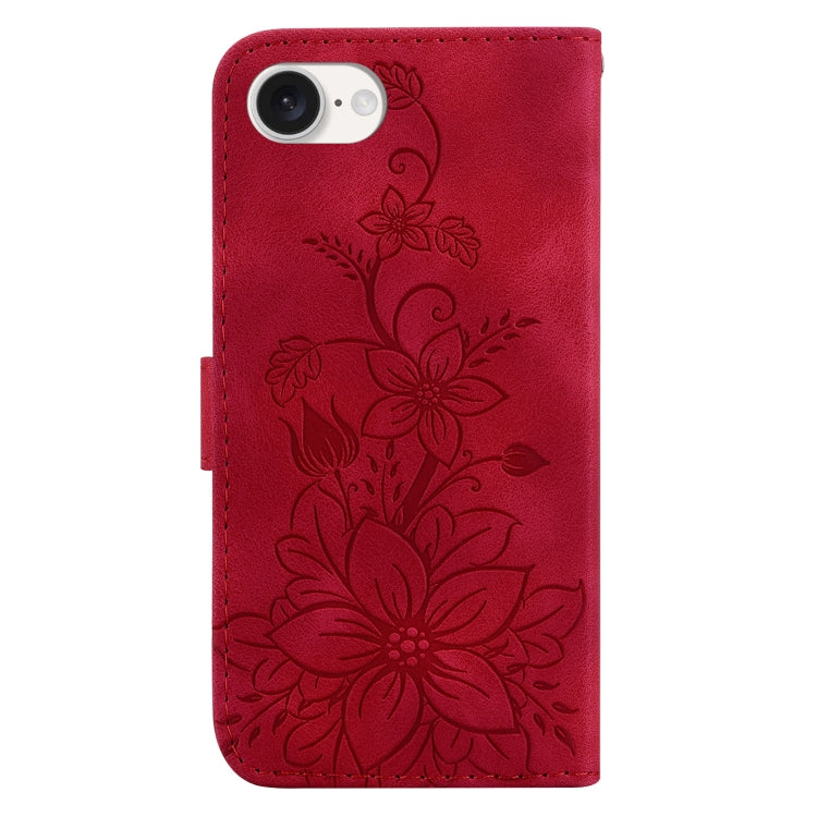 For iPhone 17e / 16e Lily Embossed Leather Phone Case