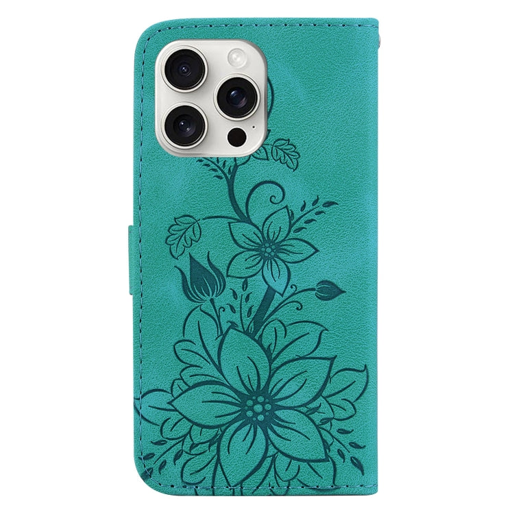 For iPhone 16 Pro Lily Embossed Leather Phone Case
