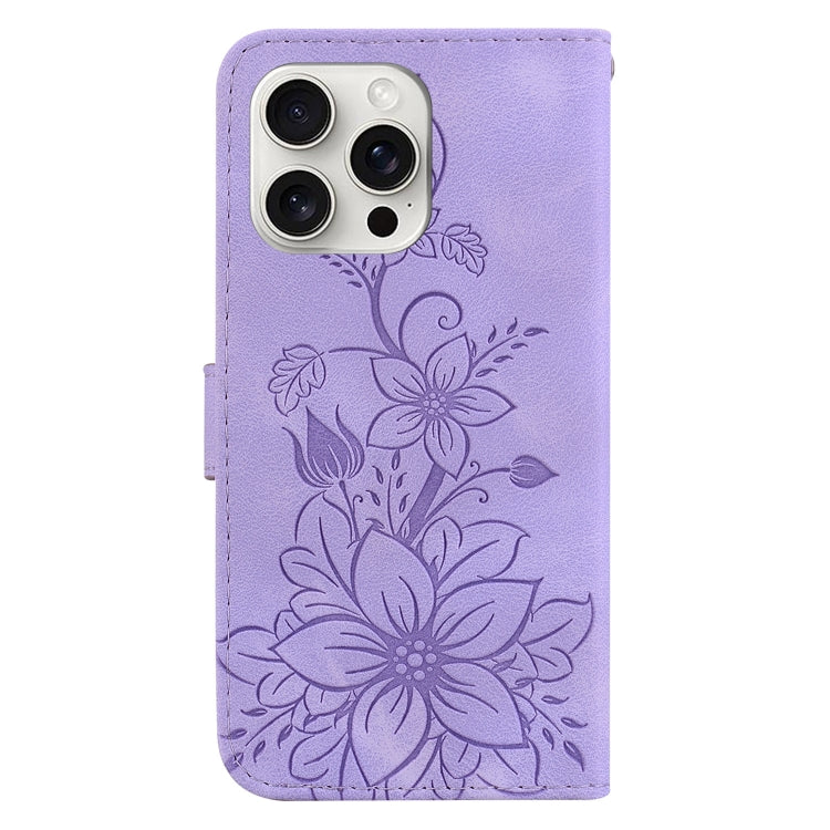 For iPhone 16 Pro Lily Embossed Leather Phone Case