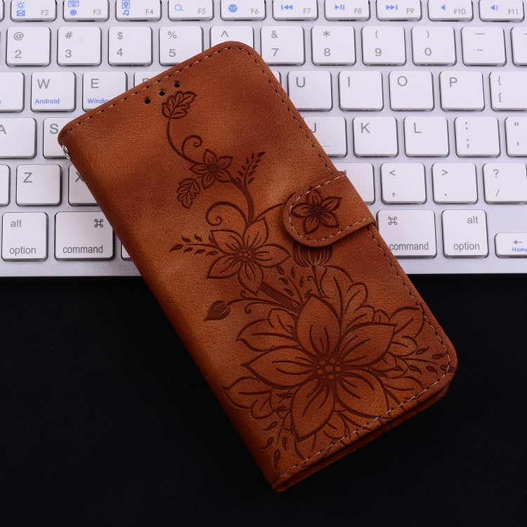For iPhone 16 Pro Lily Embossed Leather Phone Case