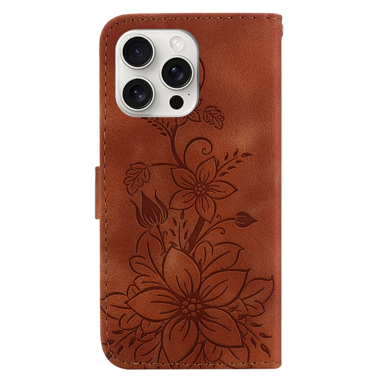 For iPhone 16 Pro Lily Embossed Leather Phone Case