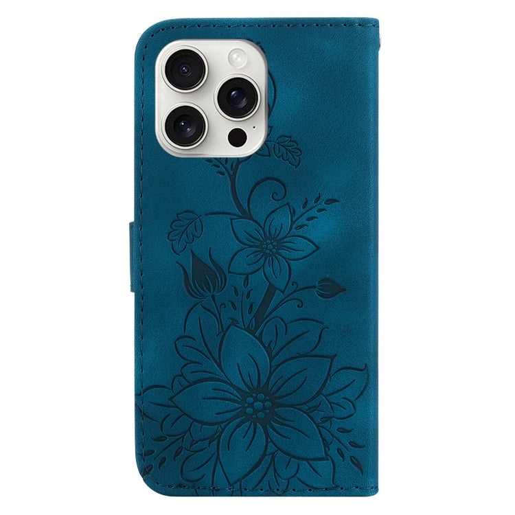 For iPhone 16 Pro Lily Embossed Leather Phone Case