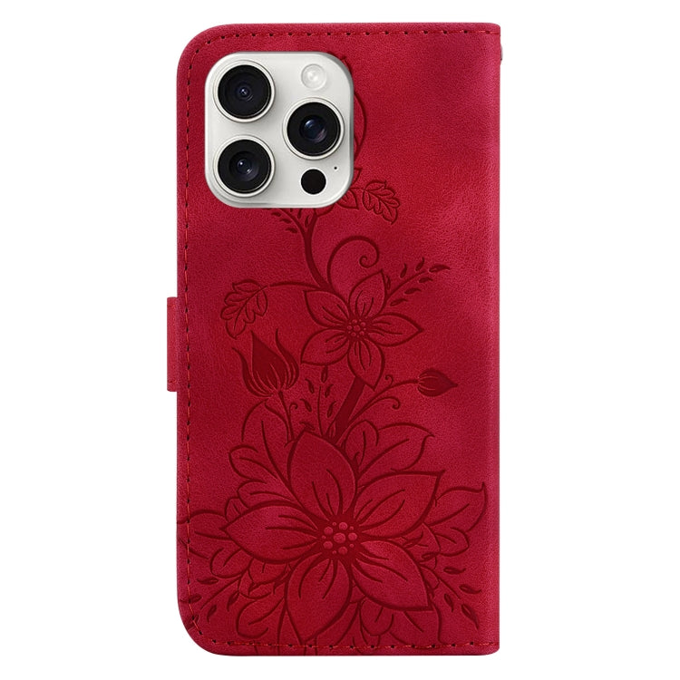 For iPhone 16 Pro Lily Embossed Leather Phone Case