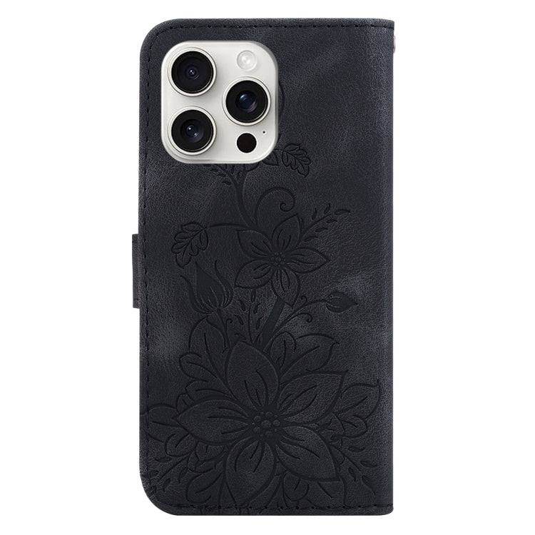 For iPhone 16 Pro Lily Embossed Leather Phone Case