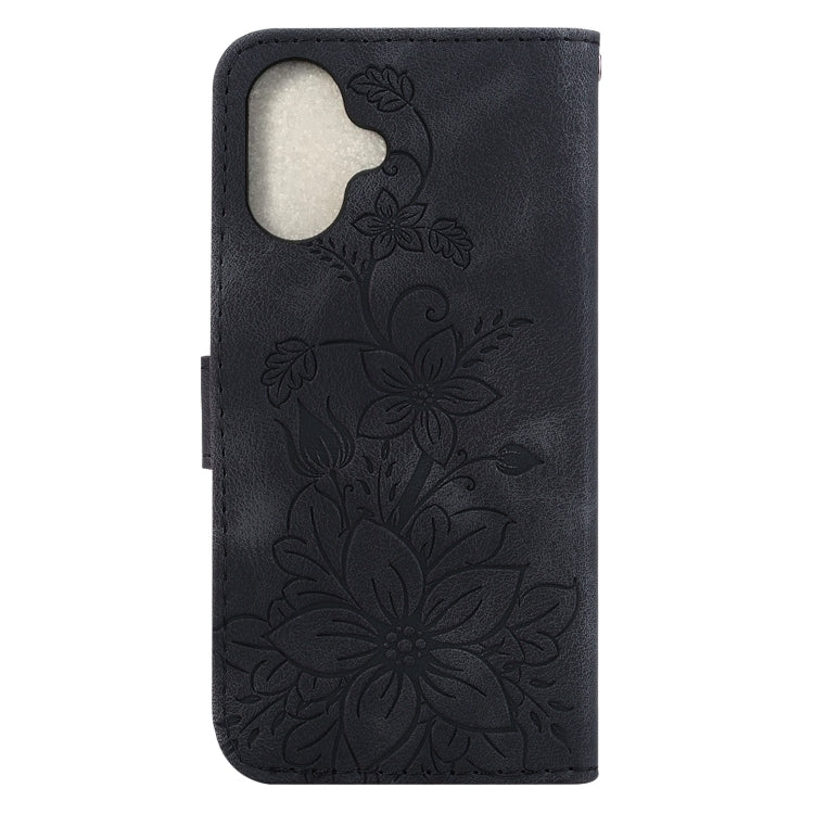 For iPhone 16 Plus Lily Embossed Leather Phone Case
