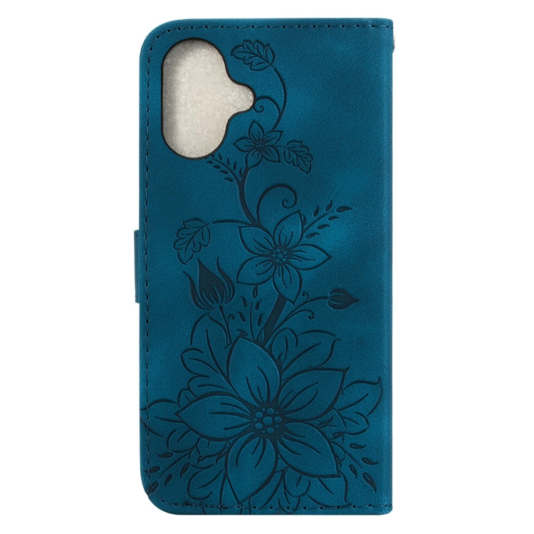 For iPhone 16 Lily Embossed Leather Phone Case
