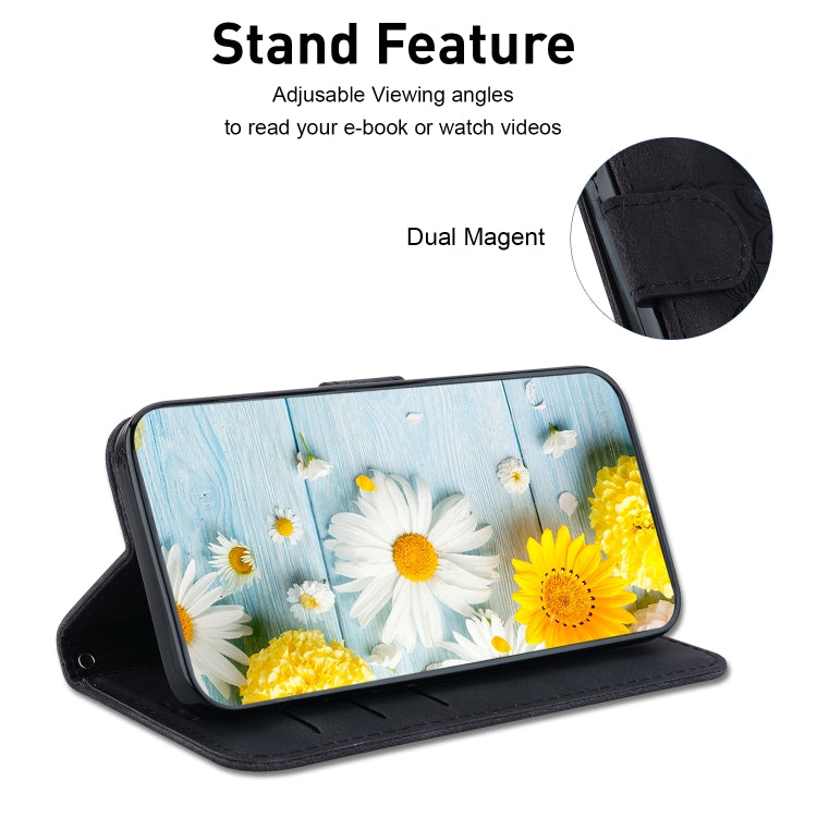 For iPhone 16 Lily Embossed Leather Phone Case