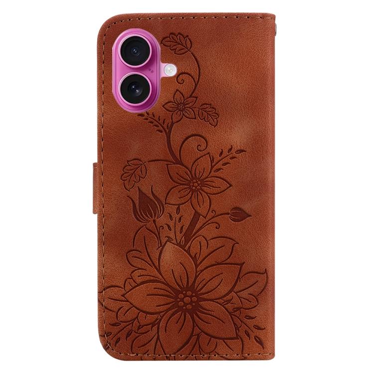 For iPhone 17 Lily Embossed Leather Phone Case
