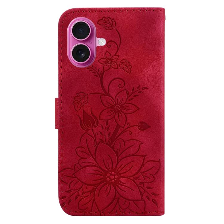 For iPhone 17 Lily Embossed Leather Phone Case