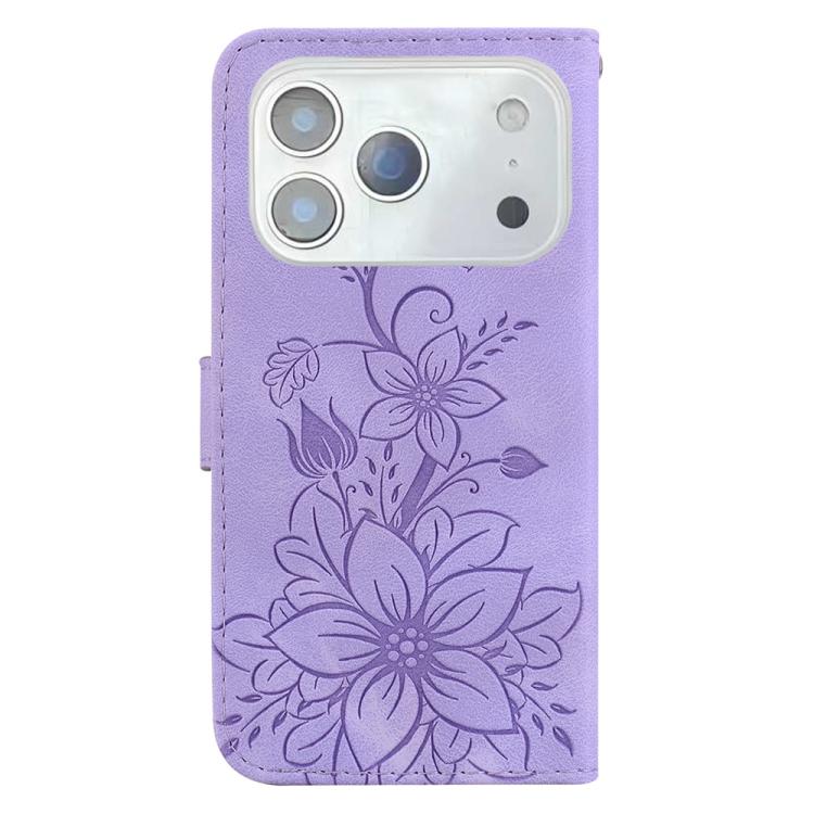 For iPhone 17 Pro Lily Embossed Leather Phone Case