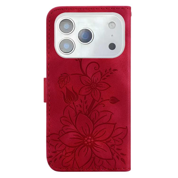 For iPhone 17 Pro Lily Embossed Leather Phone Case