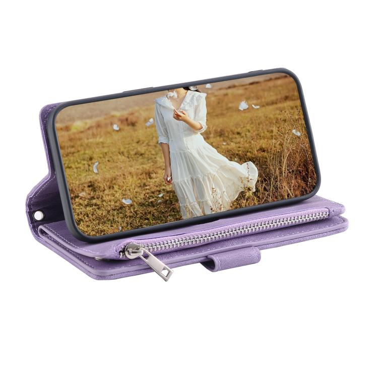 For iPhone 16e / 17e Grid Texture Zipper Leather Phone Case with Lanyard