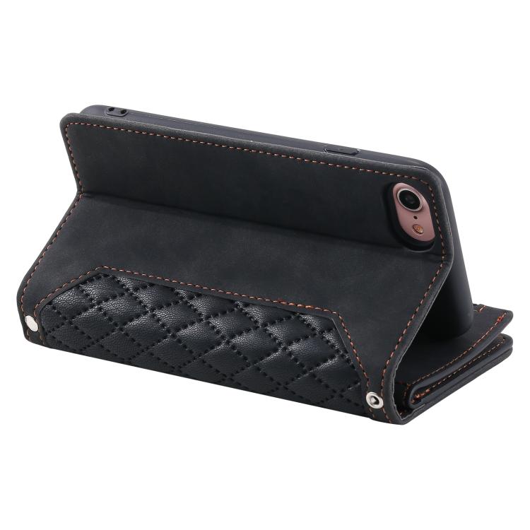 For iPhone 16e / 17e Grid Texture Zipper Leather Phone Case with Lanyard