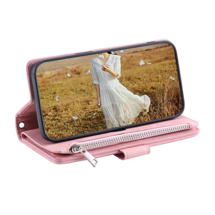 For iPhone 16e / 17e Grid Texture Zipper Leather Phone Case with Lanyard