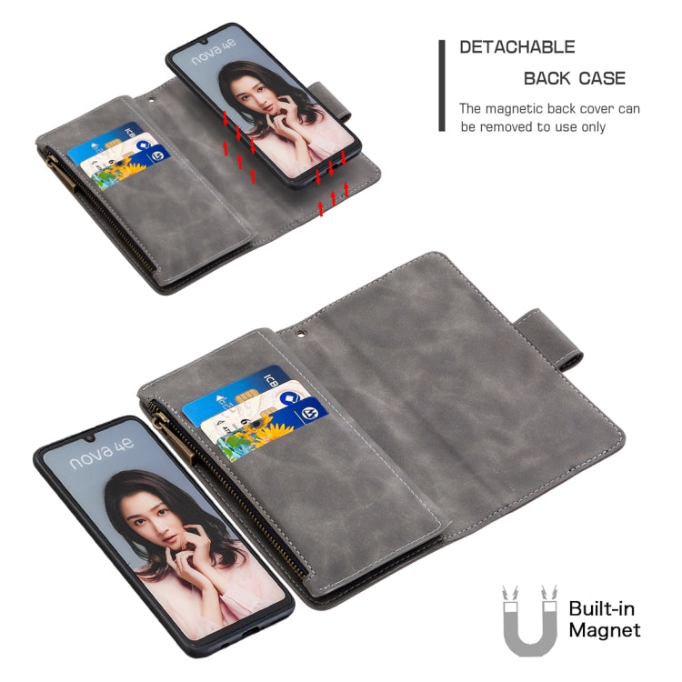 For Huawei P30 Lite / nova 4e Skin Feel Detachable Magnetic Zipper Horizontal Flip PU Leather Case with Holder & Card Slots & Wallet & Photo Frame & Lanyard