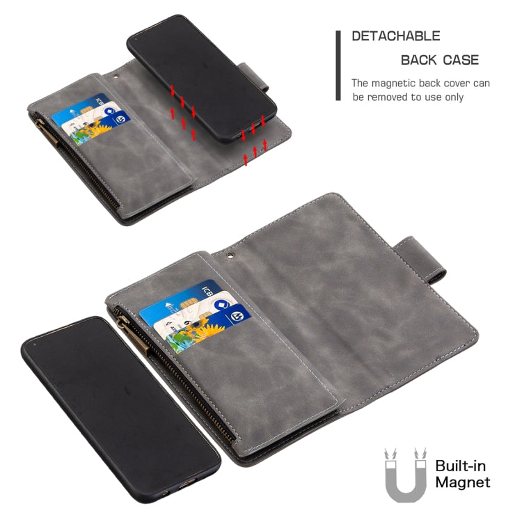 For Huawei P40 Lite Skin Feel Detachable Magnetic Zipper Horizontal Flip PU Leather Case with Holder & Card Slots & Wallet & Photo Frame & Lanyard