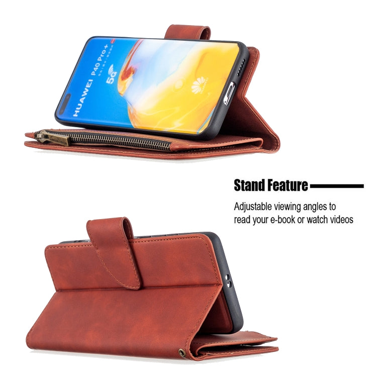 For Huawei P40 Pro Skin Feel Detachable Magnetic Zipper Horizontal Flip PU Leather Case with Holder & Card Slots & Wallet & Photo Frame & Lanyard