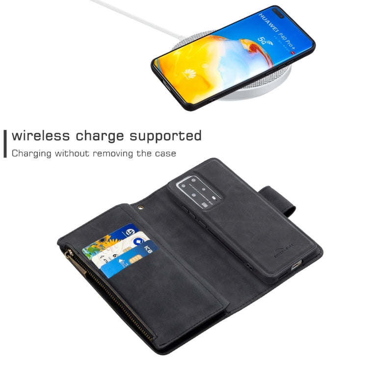 For Huawei P40 Pro Skin Feel Detachable Magnetic Zipper Horizontal Flip PU Leather Case with Holder & Card Slots & Wallet & Photo Frame & Lanyard