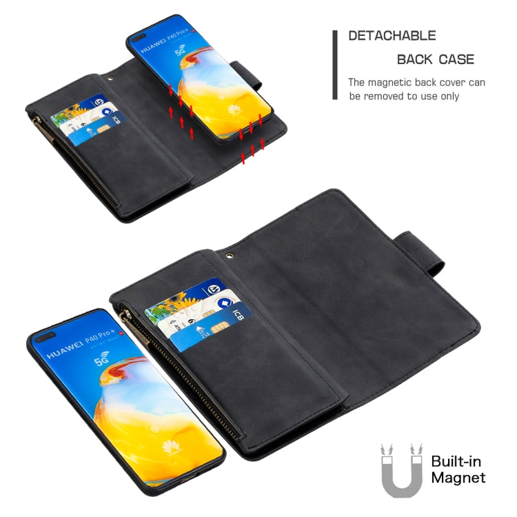 For Huawei P40 Pro Skin Feel Detachable Magnetic Zipper Horizontal Flip PU Leather Case with Holder & Card Slots & Wallet & Photo Frame & Lanyard