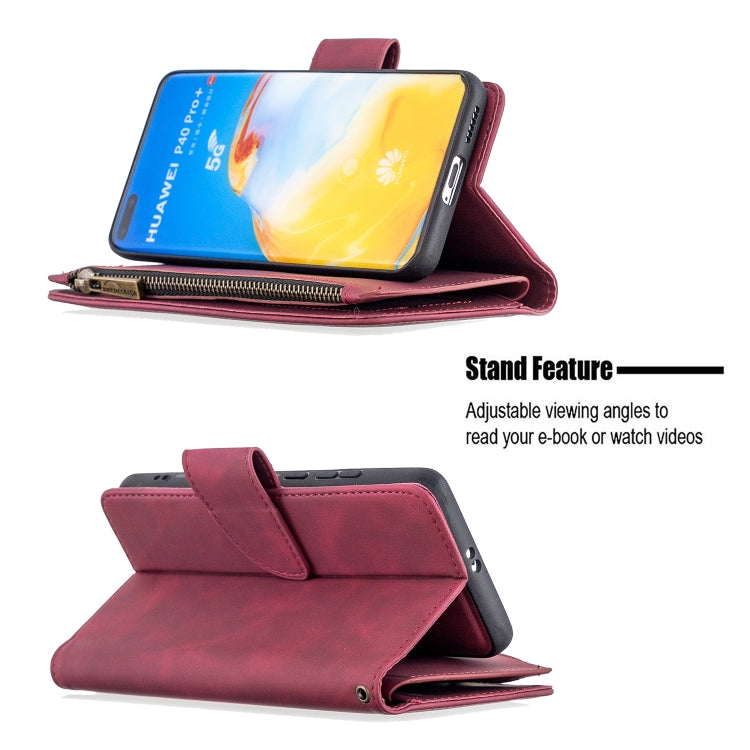 For Huawei P40 Pro Skin Feel Detachable Magnetic Zipper Horizontal Flip PU Leather Case with Holder & Card Slots & Wallet & Photo Frame & Lanyard