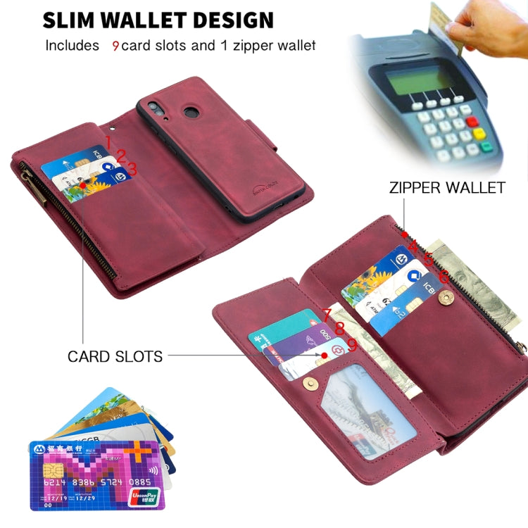 For Huawei P Smart (2019) Skin Feel Detachable Magnetic Zipper Horizontal Flip PU Leather Case with Holder & Card Slots & Wallet & Photo Frame & Lanyard