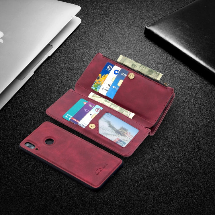 For Huawei P Smart (2019) Skin Feel Detachable Magnetic Zipper Horizontal Flip PU Leather Case with Holder & Card Slots & Wallet & Photo Frame & Lanyard