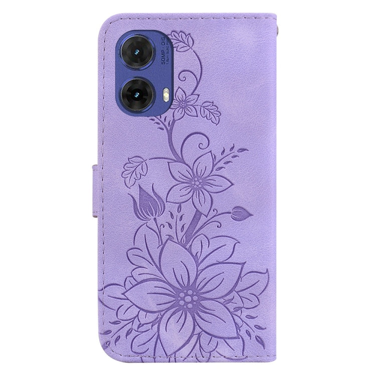 For Motorola Moto G85 Lily Embossed Leather Phone Case
