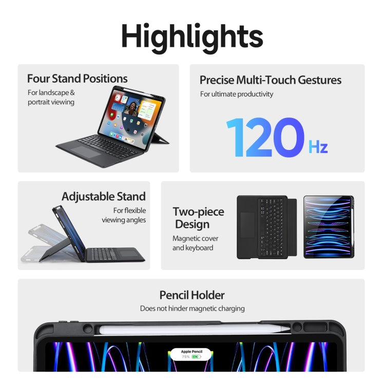 For iPad Pro 12.9 2022 / 2021 / 2020 DUX DUCIS DK Series Magnetic Wireless Bluetooth Keyboard Tablet Case(Black)