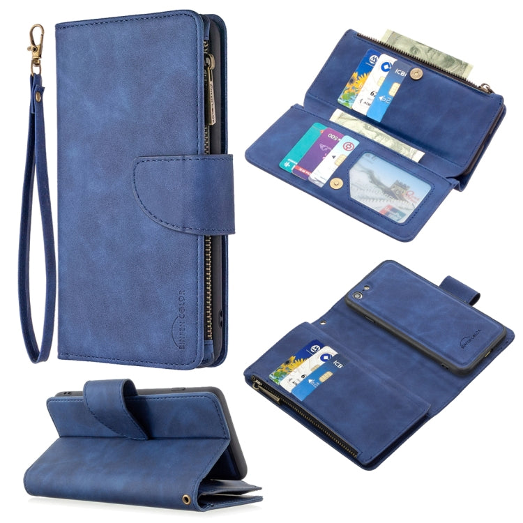 For iPhone SE 2022 / SE 2020 / 8 / 7 Skin Feel Detachable Magnetic Zipper Horizontal Flip PU Leather Case with Multi-Card Slots & Holder & Wallet & Photo Frame & Lanyard