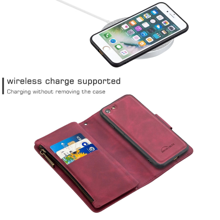 For iPhone SE 2022 / SE 2020 / 8 / 7 Skin Feel Detachable Magnetic Zipper Horizontal Flip PU Leather Case with Multi-Card Slots & Holder & Wallet & Photo Frame & Lanyard