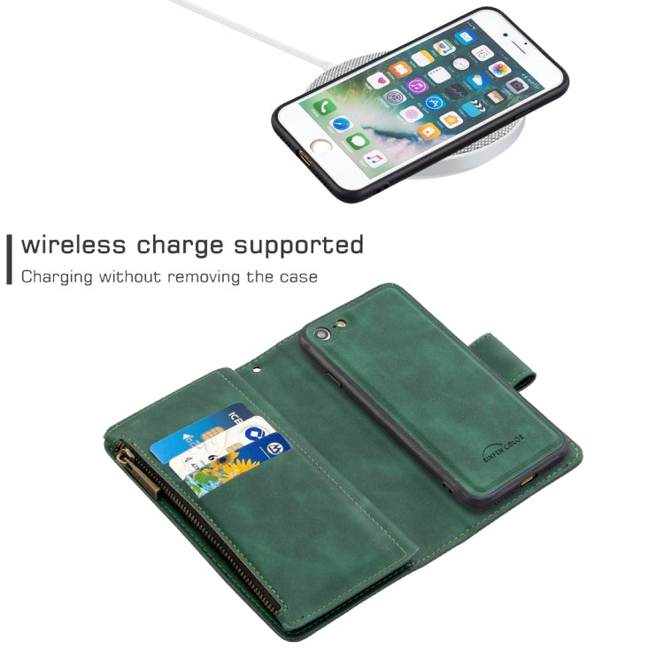 For iPhone SE 2022 / SE 2020 / 8 / 7 Skin Feel Detachable Magnetic Zipper Horizontal Flip PU Leather Case with Multi-Card Slots & Holder & Wallet & Photo Frame & Lanyard