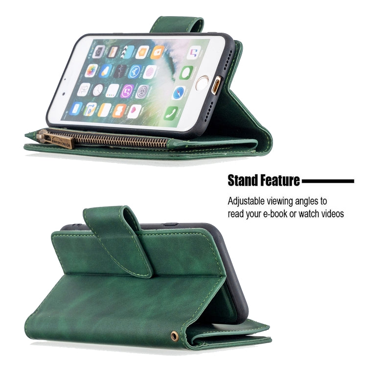 For iPhone SE 2022 / SE 2020 / 8 / 7 Skin Feel Detachable Magnetic Zipper Horizontal Flip PU Leather Case with Multi-Card Slots & Holder & Wallet & Photo Frame & Lanyard