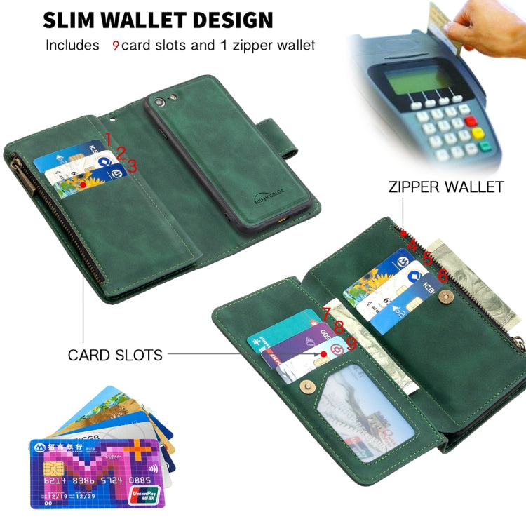 For iPhone SE 2022 / SE 2020 / 8 / 7 Skin Feel Detachable Magnetic Zipper Horizontal Flip PU Leather Case with Multi-Card Slots & Holder & Wallet & Photo Frame & Lanyard